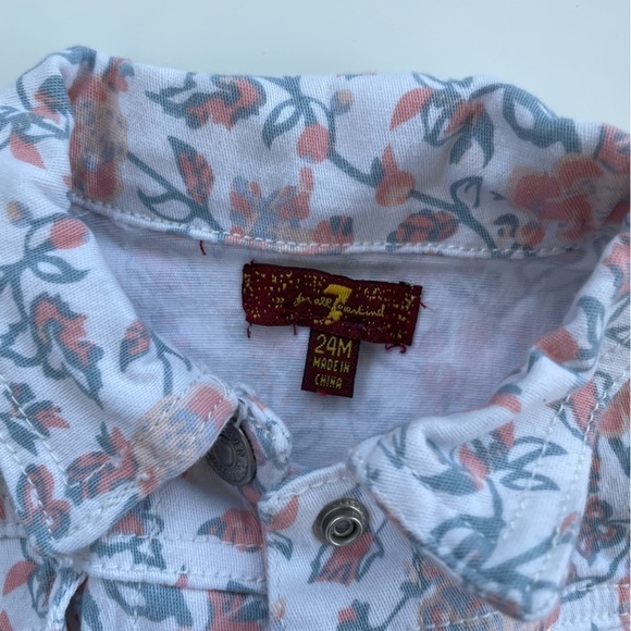 7 for all Mankind Girls Toddler Floral White Denim Jacket Size 24 months - Picture 3 of 5